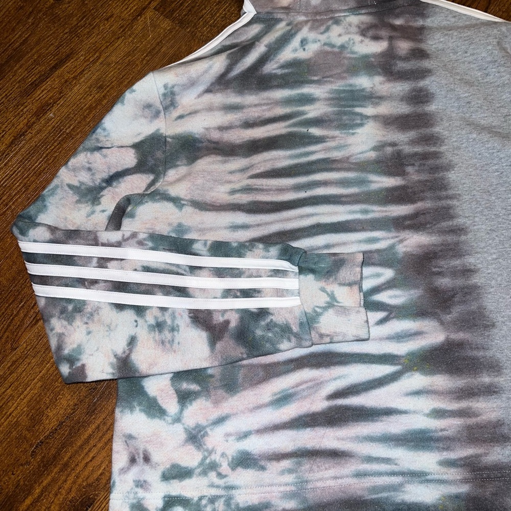 Adidas Gray Split Tie Dye Green Black Crop Long Sleeve Hooded Pullover Size S - Picture 8 of 14
